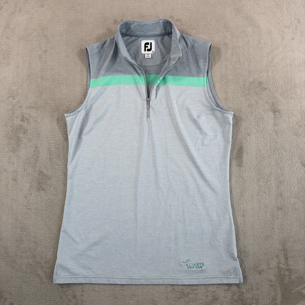 FootJoy Lisle Sleeveless Zip Top Heather Grey‎ White Jade Stone Women Small NWOT